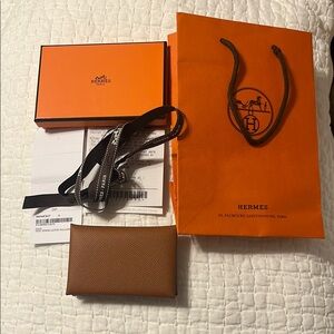 Hermes Calvi Card Holder in Gold with Palladium Hardware